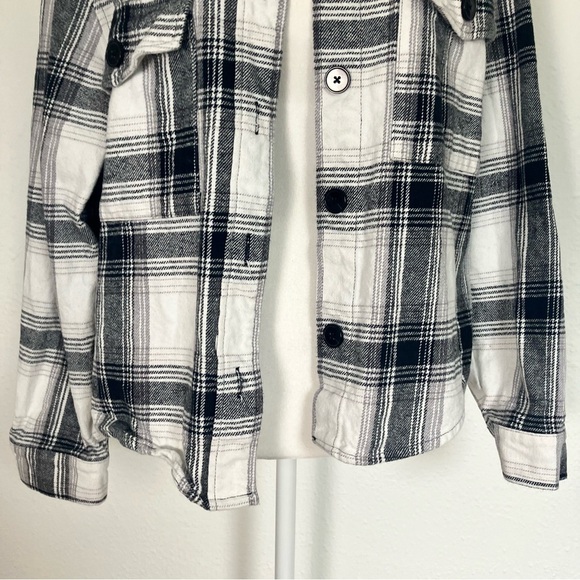 Sactuary Button Down Flannel Shirt Jacket Black White Plaid Large - Picture 3 of 9
